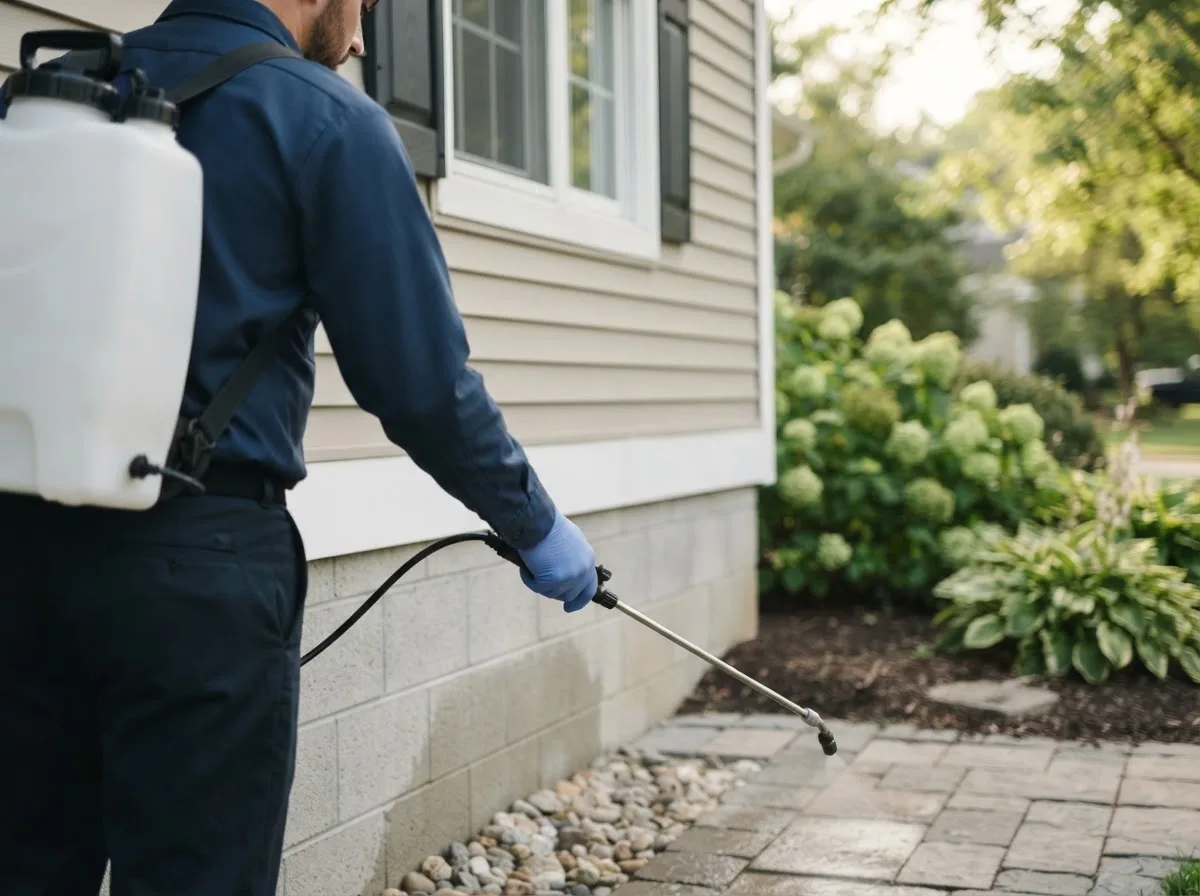 Pest control technician inspecting a home in New Washington, IN